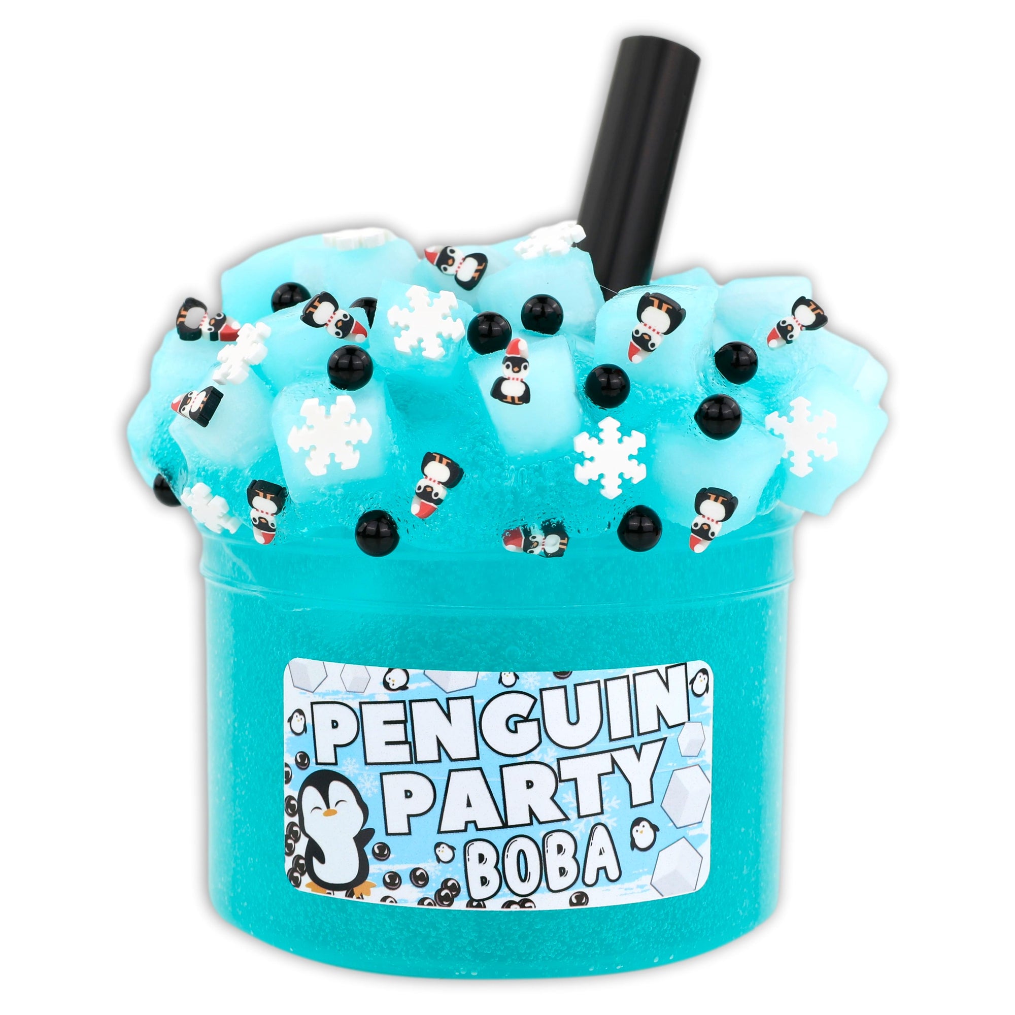 Penguin Party Boba Clear Jelly Cube Slime - Shop Christmas Slimes
