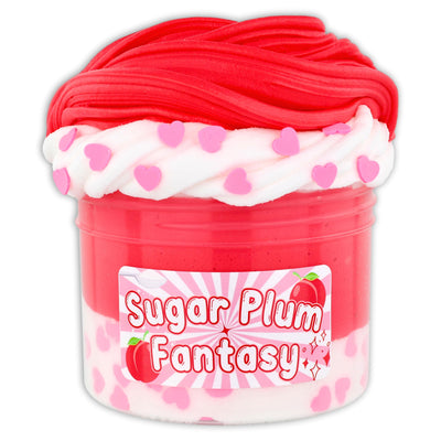 Experience Sugar Plum Fantasy, a brand new ice cream / butter hybrid textured slime! Satisfy your sweet tooth with a layer of white ice cream slime, rolled in pink hearts, and topped with a ruby butter slime that smells like a sweet sugar berry plum dessert! Mixes into a soft, dense and smooth clay slime texture you won't be able to put down!