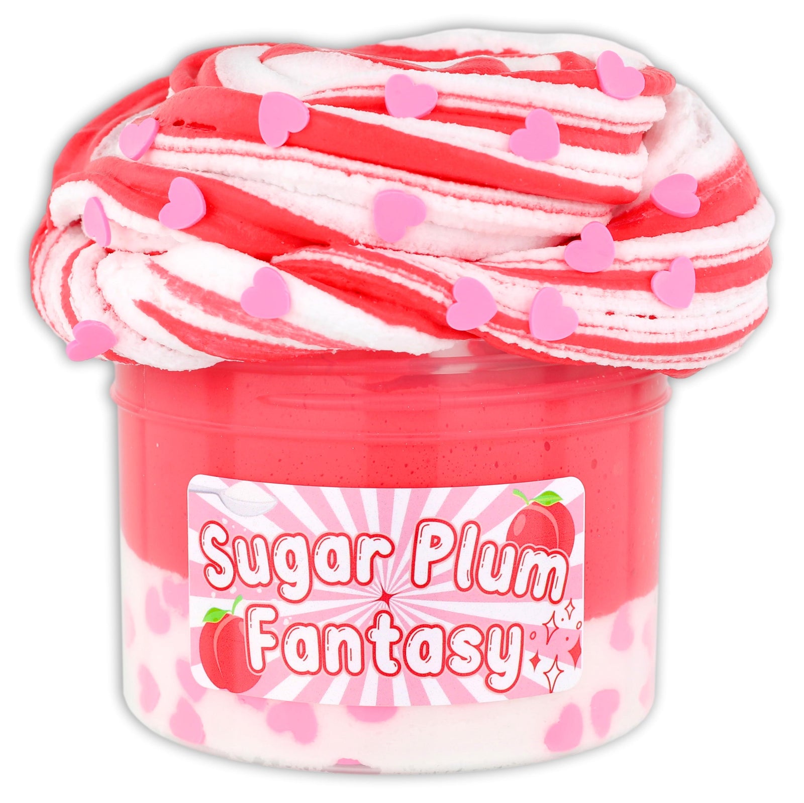 Experience Sugar Plum Fantasy, a brand new ice cream / butter hybrid textured slime! Satisfy your sweet tooth with a layer of white ice cream slime, rolled in pink hearts, and topped with a ruby butter slime that smells like a sweet sugar berry plum dessert! Mixes into a soft, dense and smooth clay slime texture you won't be able to put down!