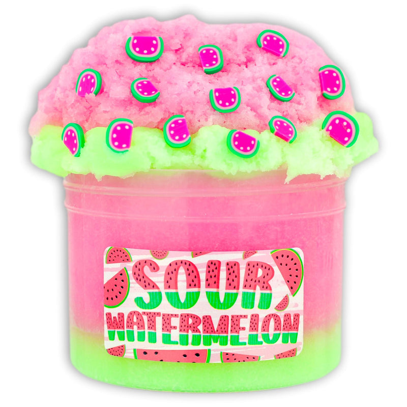 Put a pucker in your playtime with our Sour Watermelon slime! With duo colored icee and a soft, fluffy, wet texture, this fruity treat is sure to leave you feelin' refreshed! Topped off with cute watermelon fimos, each squeeze gives off a scent of freshly cut watermelon. Yum!