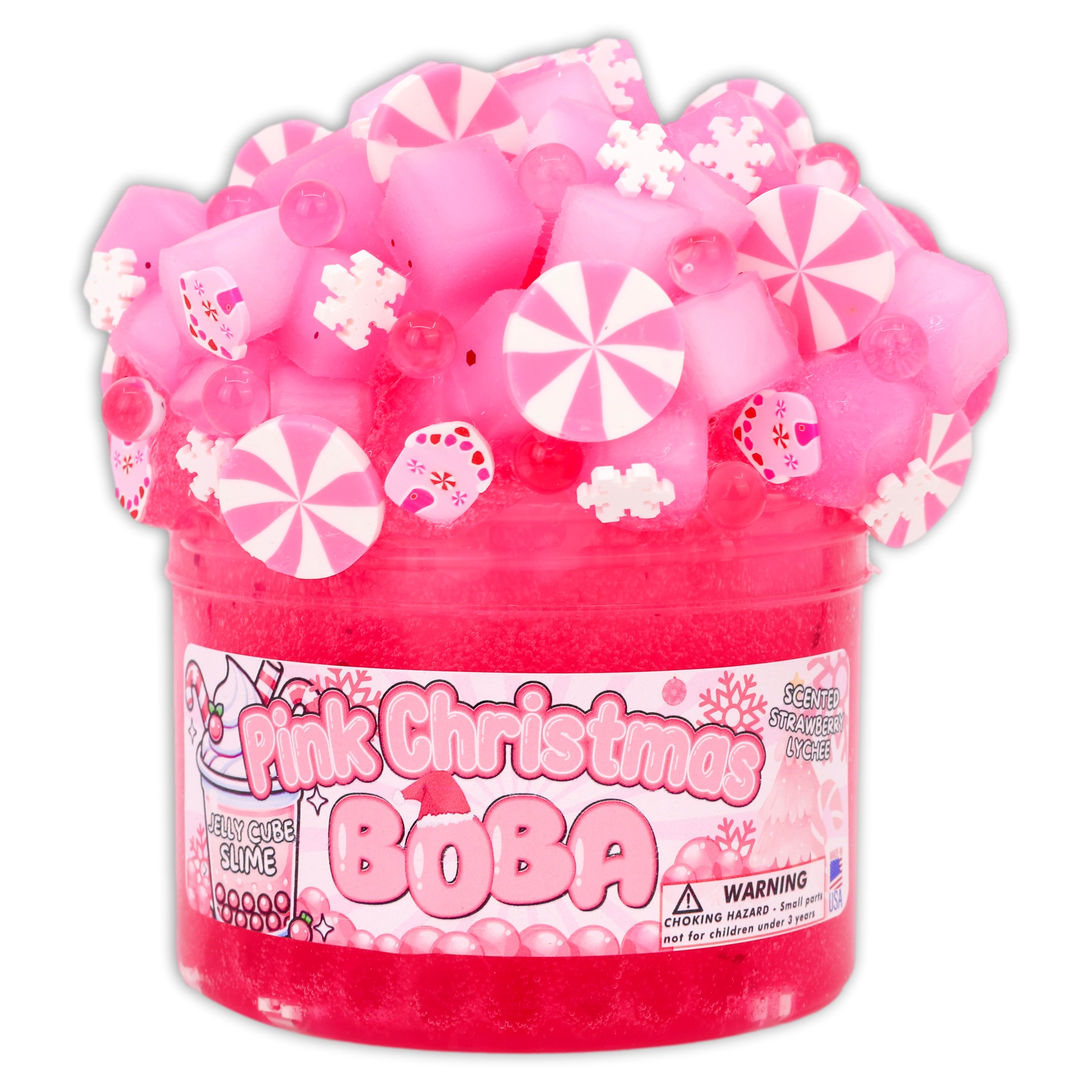 Pink Christmas Boba Clear Slime - Shop Christmas Slimes - DOPESLIMES